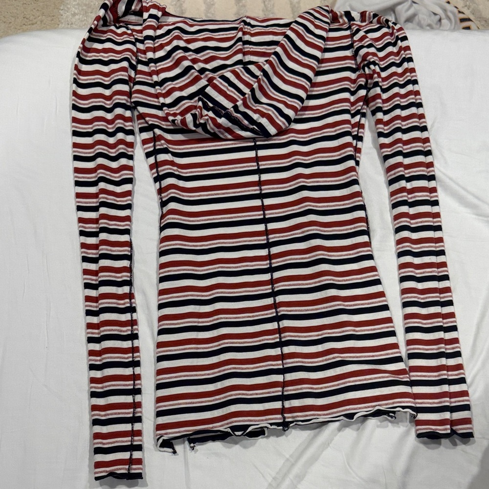 Free People Striped Hooded Tee in Red, Navy & White - Picture 3 of 4